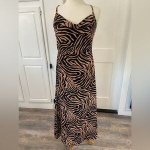 Cupshe Zebra Print Maxi Dress Small Safari Beach Waterfall Neckline Strappy